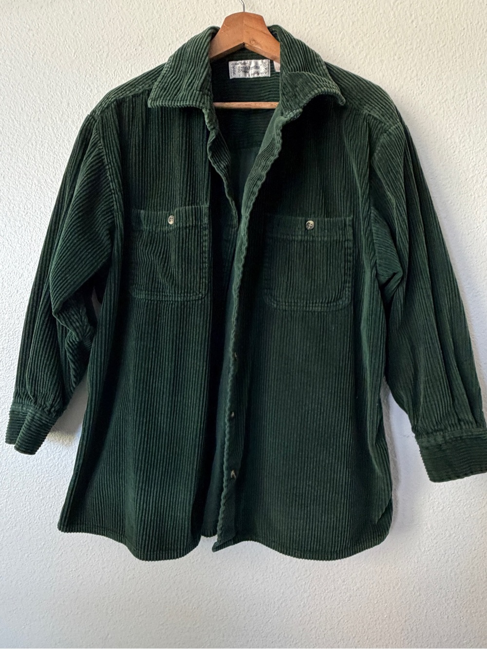 Dark Green Corduroy Button-Up Shirt Jacket 100% cotton